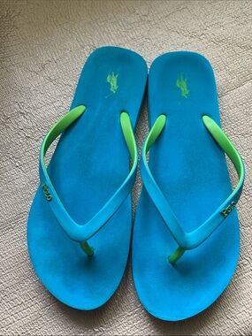 Polo Ralph Lauren Bolt Logo Thong Flip-Flops Blue/Lime Green Preowned